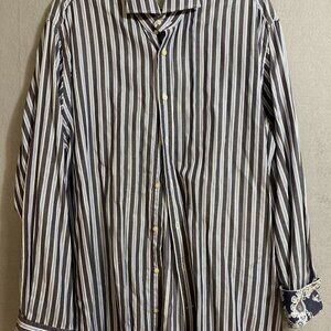 Thomas Dean Men's Button Down Shirt Size XXL Long Sleeve Gray/Blue White Stripes
